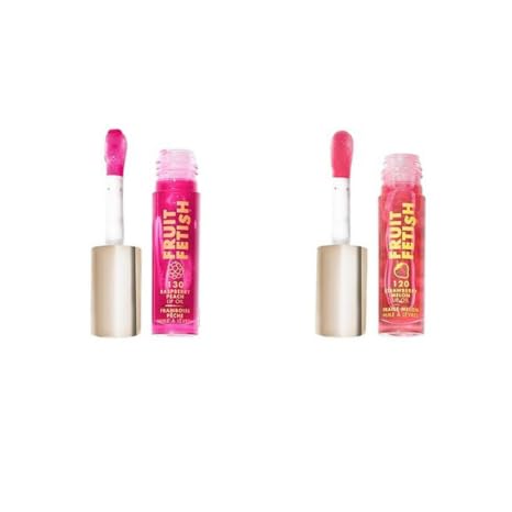 Milani Fruit Fetish Lip Oil Bundle with Vitamin E for Instant Hydration, Fruit Extract Infused Lip Treatment and Moisturizing Lip Gloss - Raspberry Peach + Strawberry Melon, 2pk-Velvo Beauty