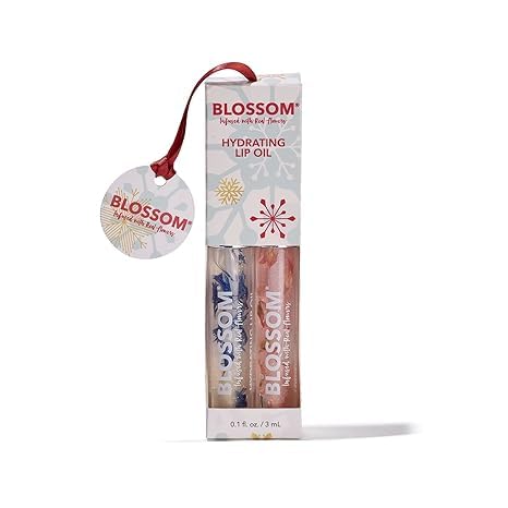 Blossom Moisturizing and Hydrating Shimmer Sparkle Lip Oil with Olive Oil + Grape Seed Oil, Infused with Real Flowers, 6g, Holiday Stocking Stuffer, 2 pack, Coconut/Watermelon-Velvo Beauty