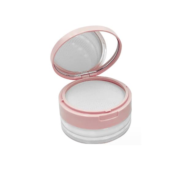 Loose Powder Cocntainer No Leaks Empty Reusable Plastic Loose Powder Compact Container Makeup Powder Case with Sponge Powder Puff,Elasticated Net Sifter and Pink Threaded Screw Lid-Velvo Beauty