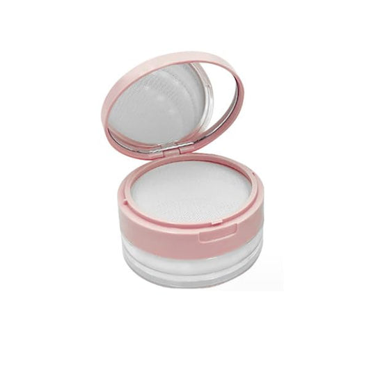 Loose Powder Cocntainer No Leaks Empty Reusable Plastic Loose Powder Compact Container Makeup Powder Case with Sponge Powder Puff,Elasticated Net Sifter and Pink Threaded Screw Lid-Velvo Beauty