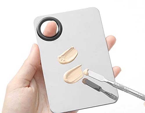 2pcs Stainless Steel Cosmetic Makeup Palette, Upgrad Stainless Steel Metal Makeup Palette with Spatula Artist Tool for Mixing Foundation Nail-Art (A)-Velvo Beauty