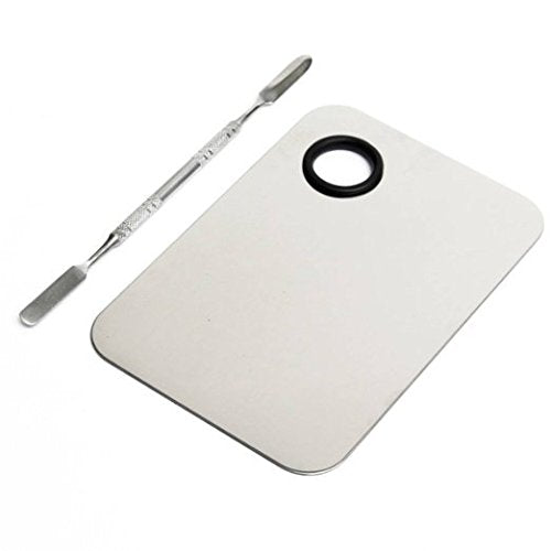 Onwon Stainless Steel Professional Pro Lady Cosmetic Makeup Palette Nail Eye Shadow Mixing Makeup Palette with Spatula Tool(150x100MM)-Velvo Beauty