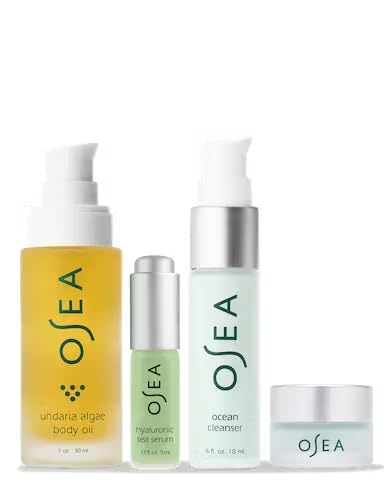 OSEA Bestsellers Discovery Skincare Set - 4-piece Skin Care Set - Vegan Leather Pouch, Body Oil, Face Cleanser, Water Cream, & Hyaluronic Acid Serum - Clean Beauty Travel Set - Ideal for Beauty Gifts-Velvo Beauty