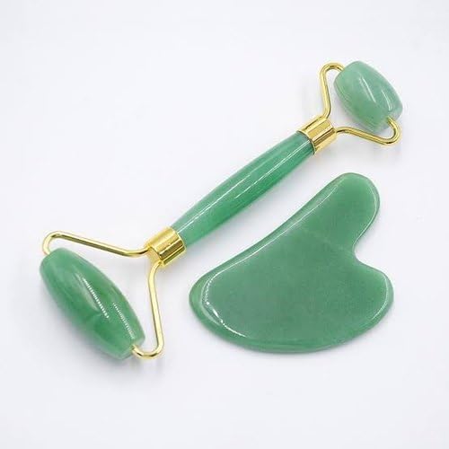 Green Jade Roller & Gua Sha Set, Face Roller Manual Massager,Green Jade Applicator for Face, Neck,Body Muscle,Relaxing, Stimulating Blood Flow, Relieve Fine Lines, Wrinkles,Green-Velvo Beauty