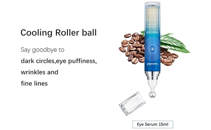 5% Caffeine Eye Serum, Under Eye Roller Cream for Dark Circles and Puffiness with 360°Massage Ball Reduce Wrinkles and Fine Lines,Bags Under Eyes,15ML-Velvo Beauty