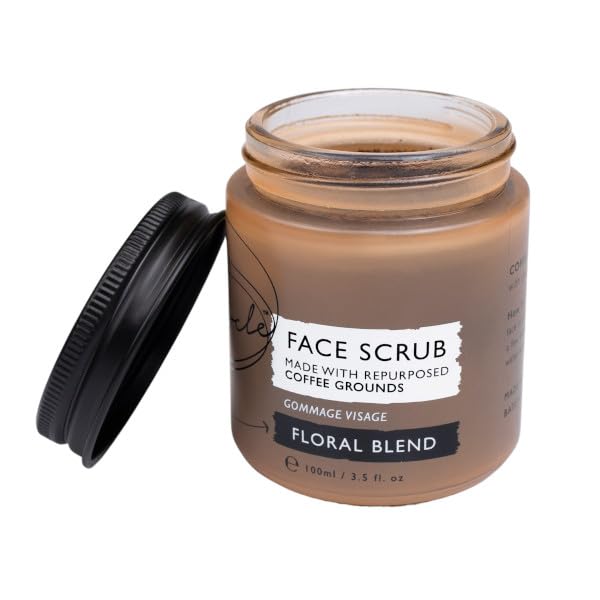 UpCircle Coffee Face Scrub - Floral Blend For Sensitive Skin 3.5oz - Chamomile, Shea Butter, Coconut + Rosehip Oil - Natural, Vegan Face Exfoliator For Soft, Smooth Skin-Velvo Beauty