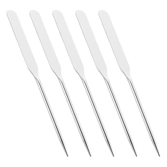 5 Pieces Stainless Steel Makeup Spatula Foundation Mixing Tool Eye Cream Spoon Foundation Spatula Cosmetic Skincare Spatula Nail Art Makeup Stirring Rod for Home Beauty Salon, Silver-Velvo Beauty