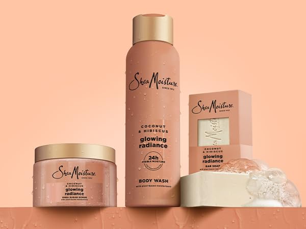 SheaMoisture Shea Sugar Body Scrub For Glowing Radiance Coconut Hibiscus Glowing Radiance Body Scrub With 24h Shea Moisture Nutrients 12 oz-Velvo Beauty