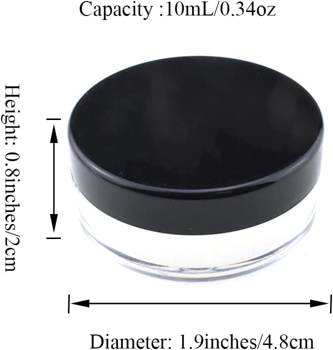 HAHIYO 4pcs 10ml/0.34oz Plastic Empty Travel Compact Case Makeup Cosmetic Jar Refillable Powder Box No Leak Holder with Rotatable Sifter and Black Screw Lid-Velvo Beauty