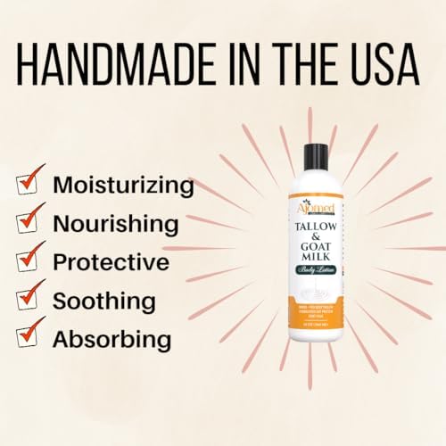 Grass Fed Beef Tallow & Goat Milk Body Lotion for Sensitive Skin, Organic Tallow moisturizer- Soothes Dry Patches, Goat Milk Moisturizer - Handmade Tallow Body Lotion (Oatmeal & Honey, 12 Oz)-Velvo Beauty