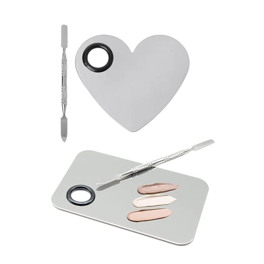 2 Pack Makeup Palette,Stainless Steel Cosmetic Mixing Palette with Spatula Tool for Foundation Nail Art Eyeshadow, Silver-Velvo Beauty