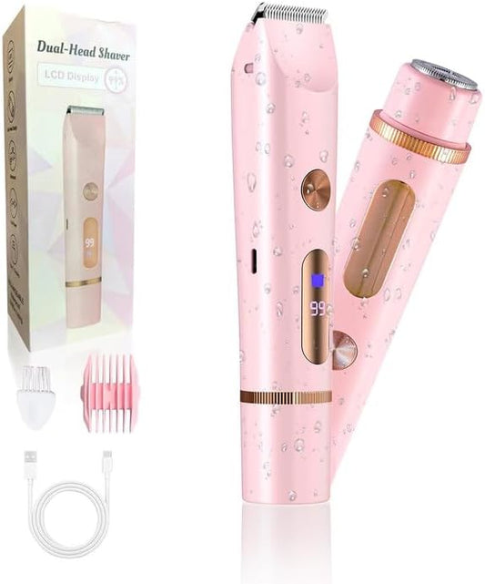 2025 Upgraded Dermave Bikini Shaver - 2 in 1 Bikini Trimmer for Women with LCD Display, Dual Head Cordless Electric Shaver, IPX7 Waterproof Wet/Dry Body Hair Trimmer for Face, Body & Intimate Areas-Velvo Beauty