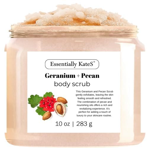 Geranium + Pecan Body & Foot Scrub 10 oz - a refreshing exfoliating experience, leaving your skin feeling smooth, soft, and revitalized - The best stocking stuffer.-Velvo Beauty