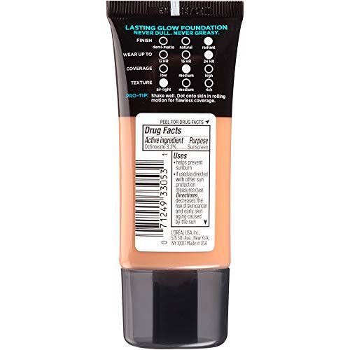 L'Oreal Paris Makeup Infallible Up to 24HR Pro-Glow Foundation, Creme Cafe, 1 fl oz.-Velvo Beauty