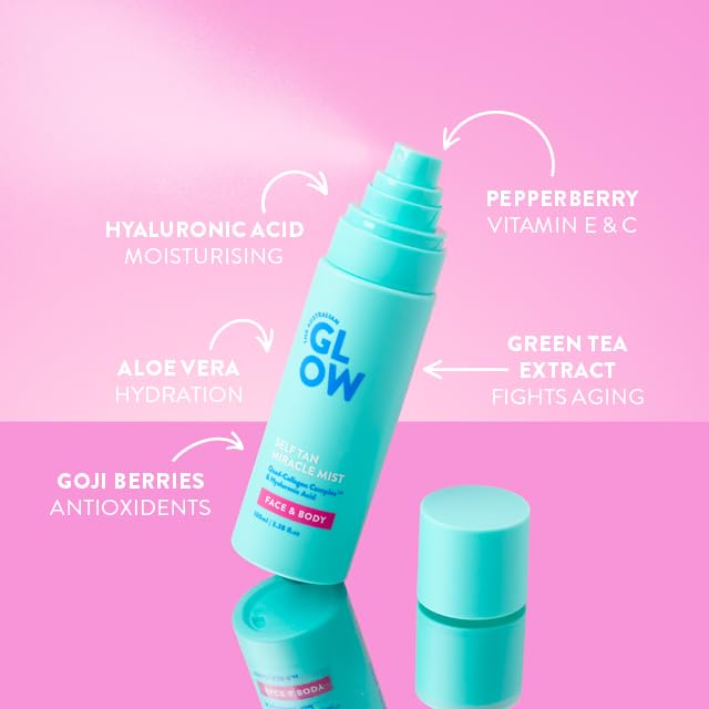 Australian Glow Miracle Mist, Self Tanner for Face & Body w/Quad-Collagen Complex & Hyaluronic Acid, 3.38 fl. oz / 100ml-Velvo Beauty