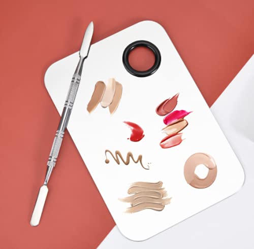 2pcs Stainless Steel Cosmetic Makeup Palette, Upgrad Stainless Steel Metal Makeup Palette with Spatula Artist Tool for Mixing Foundation Nail-Art (A)-Velvo Beauty