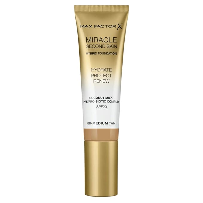 Max Factor Miracle Second Skin Foundation SPF 20-08 Medium Tan Foundation Women 1.01 oz-Velvo Beauty