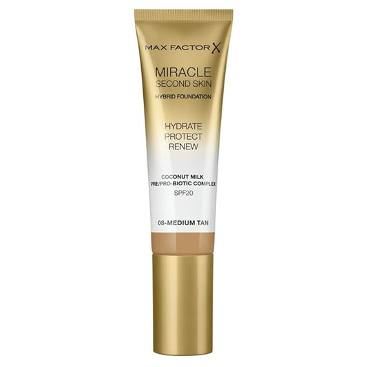 Max Factor Miracle Second Skin Foundation SPF 20-08 Medium Tan Foundation Women 1.01 oz-Velvo Beauty