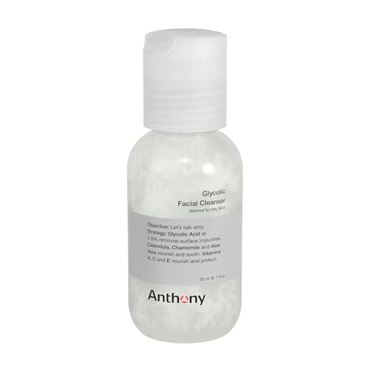 Anthony Glycolic Facial Cleanser for Men, Daily Exfoliating & Hydrating Face Wash, Shave Prep, Non-Foaming, Deep Cleansing, Gentle on Sensitive Skin, Removes Dirt & Oil, Smooths Texture, 1 Fl Oz-Velvo Beauty