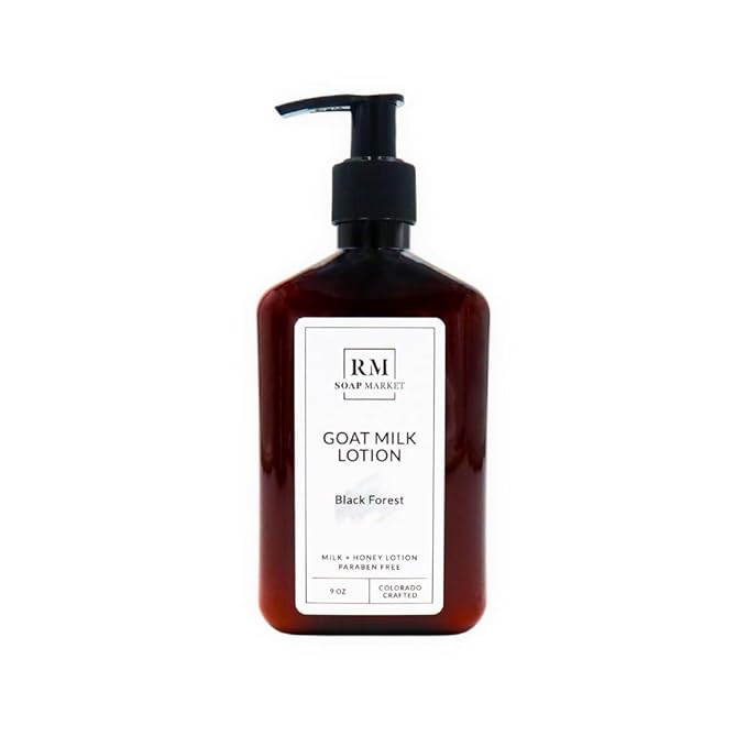 Goat Milk Lotion, Black Forest Fragrance, Hydrating Lotion for Men and Women, Infused With Nourishing Goat Milk, Shea Butter, Sunflower Oil, and Aloe, Soft Amber & Tobacco Scent, 9 Oz-Velvo Beauty
