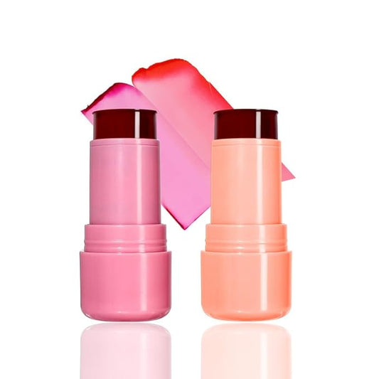 2 Pcs Milk Jelly Blush, Milk Cooling Water Jelly Tint, Vivid Color Water Jelly Tint Milk Blush, Sheer Eye Lip & Cheek Stick Stain, Long Wearing, Watercolor Finish Lip Gloss for Women, 01&02-Velvo Beauty