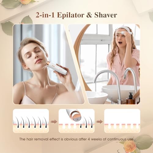 Epilator,2 in 1Epilator for Women Rechargeable,Womens Electric Shaver with LED Light,Hair Removal,Hair Removal for Women Legs/Face/Bikini/Arms,Smooth Epilator Trimmer Travel Kit Set,Simple to use-Velvo Beauty
