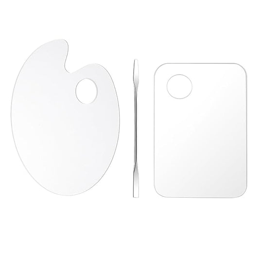 2 Pcs Acrylic Cosmetic Makeup Palette + 1 Pc Makeup Spatula, Makeup Mixing Tray Apply for Foundation Nail Art Beauty Salon Color Cream Liquid Mixing Art Palette-Velvo Beauty