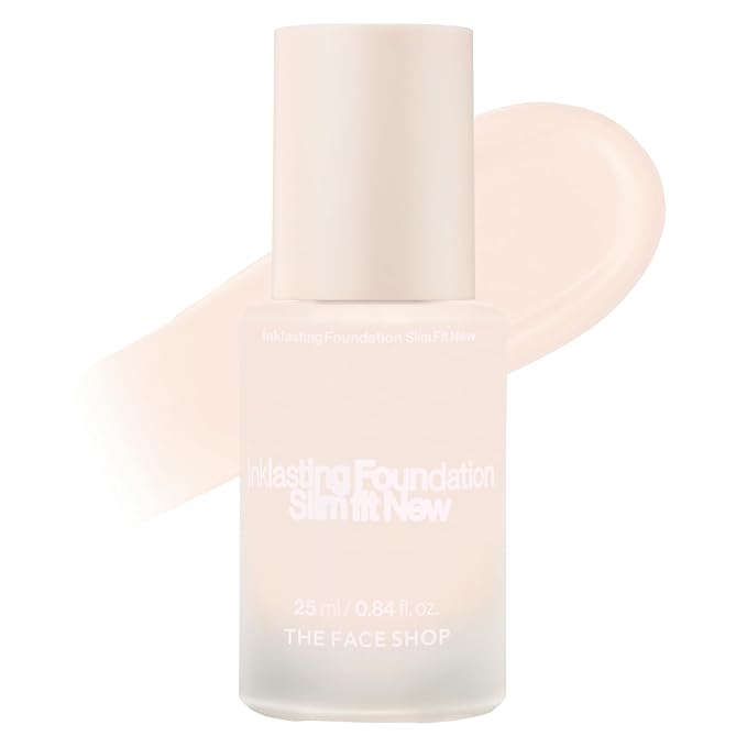 THE FACE SHOP Ink Lasting Liquid Foundation, Full Coverage, 72‑Hour Wear Semi‑Matte Finish, Makeup with Bakuchiol, C010 Fair Cool, 0.84 Fl. Oz.-Velvo Beauty