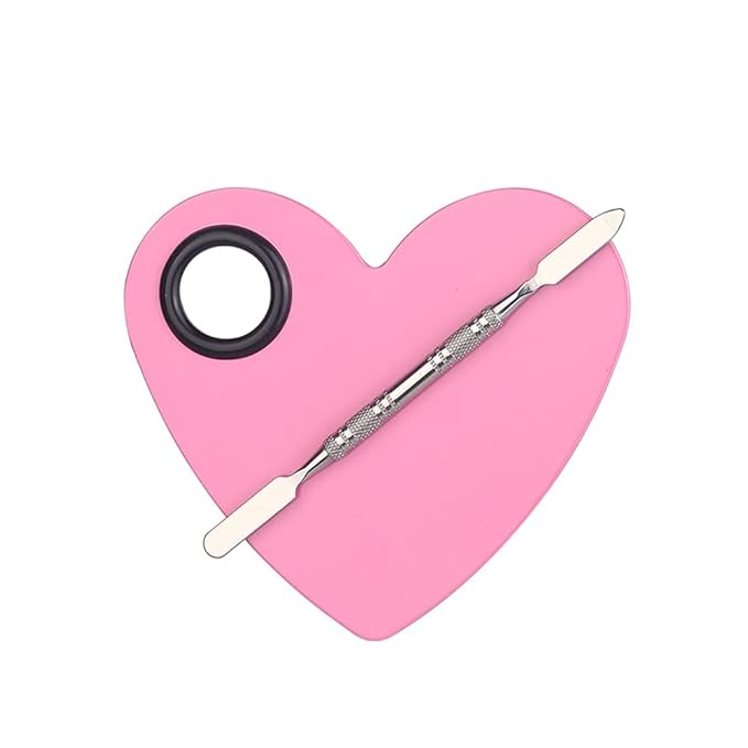 1 Set Heart Stainless Steel Cosmetic Makeup Palette with Spatula Cosmetic Artist Palette Mixing Palette with Spatula Nail Art Eye Shadow Lipsticks Mixing Makeup Tools, Pink-Velvo Beauty