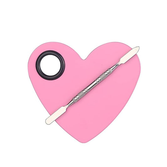 1 Set Heart Stainless Steel Cosmetic Makeup Palette with Spatula Cosmetic Artist Palette Mixing Palette with Spatula Nail Art Eye Shadow Lipsticks Mixing Makeup Tools, Pink-Velvo Beauty