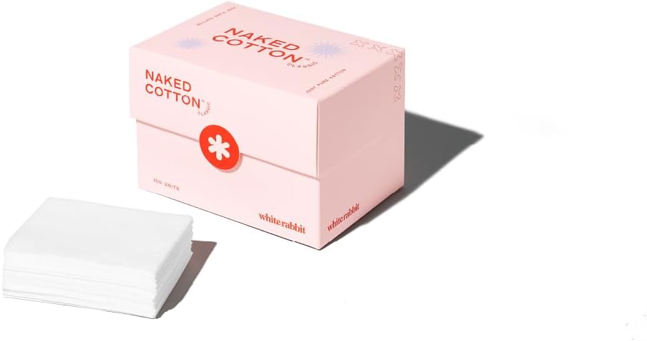 White Rabbit - Naked Cotton Classic - Premium Facial Cotton Pads - for Makeup Remover, Toner, Mask - 100% Cotton, Unbleached, Lint-Free - Extra Soft & Durable - Natural & Cruelty-Free - 100 Count-Velvo Beauty