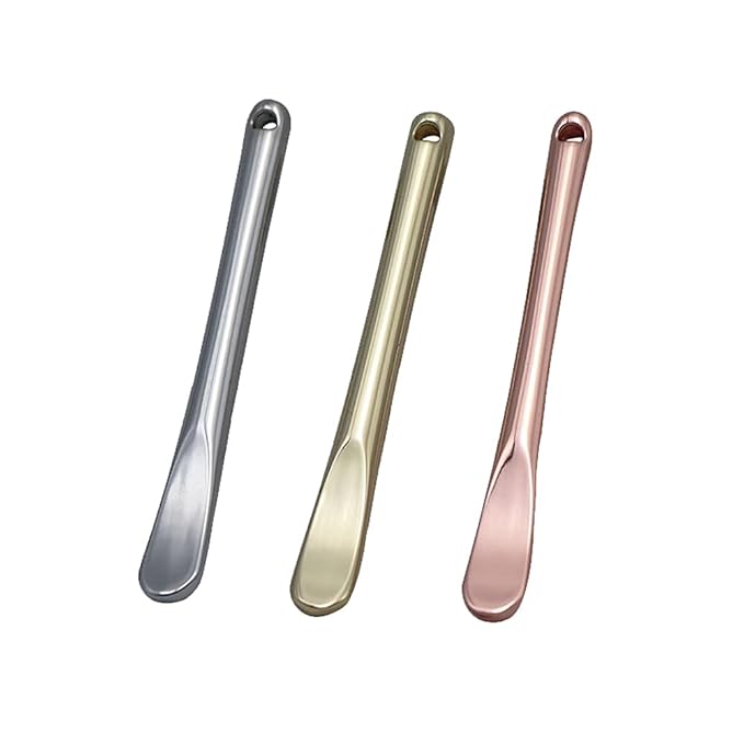 3 Pieces Zinc Alloy Makeup Spatula Eye Cream Spoon Beauty Scoop Mini Spoon Makeup Beauty Spoons Mini Cosmetic Skincare Spatula for Cream Lotions, Cylindrical Handle Type, Golden, Silver, Rose-Gold-Velvo Beauty