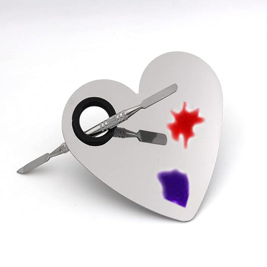 Heart Shaped Makeup Palette Stainless Steel Nail-art Cosmetic Artist Mixing Palette with a Spatula Tool-Velvo Beauty