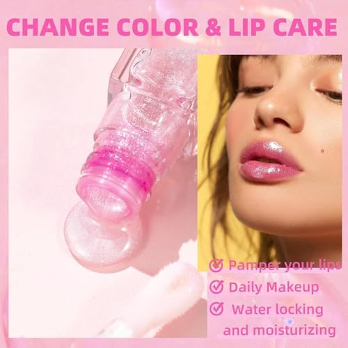 Hydrating Lip Gloss Transparent Lip Care, Magic Color Changing Moisturizing Lip Glow Oil Plumping Glimmer Glow Lipstick, Long Lasting Moisturizing Non-sticky Fresh Texture Lip Oil(201#Change Color)-Velvo Beauty