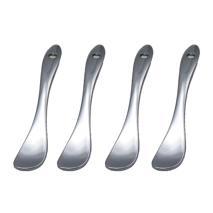 4 Pieces Zinc Alloy Makeup Spatula Eye Cream Spoon Beauty Scoop Mini Spoon Makeup Beauty Spoons Mini Cosmetic Skincare Spatula for Cream Lotions, Spoon Shaped, Silver-Color-Velvo Beauty