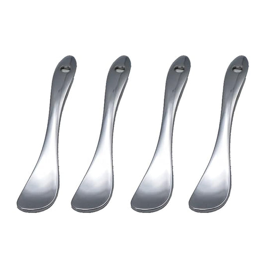 4 Pieces Zinc Alloy Makeup Spatula Eye Cream Spoon Beauty Scoop Mini Spoon Makeup Beauty Spoons Mini Cosmetic Skincare Spatula for Cream Lotions, Spoon Shaped, Silver-Color-Velvo Beauty