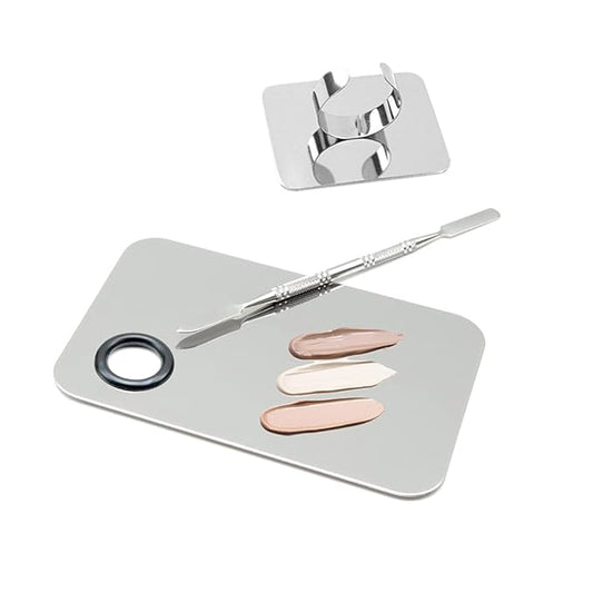 2pcs Stainless Steel Cosmetic Makeup Palette, Upgrad Stainless Steel Metal Makeup Palette with Spatula Artist Tool for Mixing Foundation Nail-Art (A)-Velvo Beauty