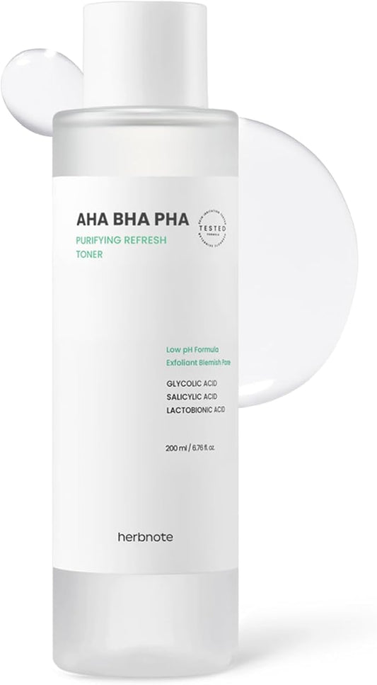 AHA BHA PHA Purifying Refresh Toner - Skin Trouble Eraser, Immediate Exfoliation & Sebum Removal - Contains Niacinamide for Breakouts - Removes Blocked Sebum & Dead Skin Cells, 6.76 f l. oz-Velvo Beauty