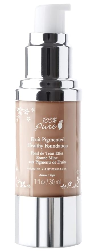 100% PURE Healthy Foundation Full Face Coverage Makeup, Liquid Matte Finish with Anti-Aging Benefits - Vegan Gorgeous Fruit Pigmented Toffee Color (Tan with Neutral Undertone) - 1 Fl Oz-Velvo Beauty