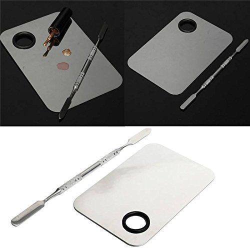 Onwon Stainless Steel Professional Pro Lady Cosmetic Makeup Palette Nail Eye Shadow Mixing Makeup Palette with Spatula Tool(150x100MM)-Velvo Beauty