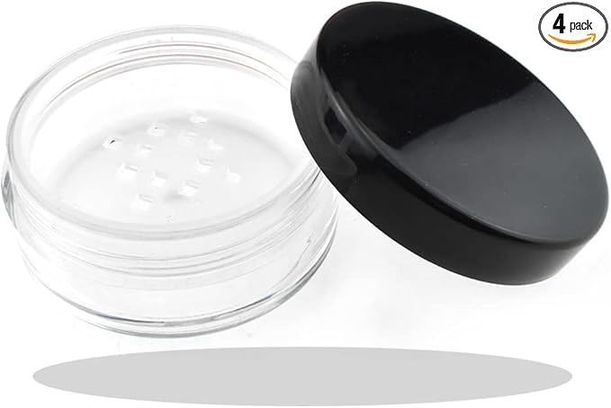 HAHIYO 4pcs 10ml/0.34oz Plastic Empty Travel Compact Case Makeup Cosmetic Jar Refillable Powder Box No Leak Holder with Common Sifter and Black Screw Lid-Velvo Beauty
