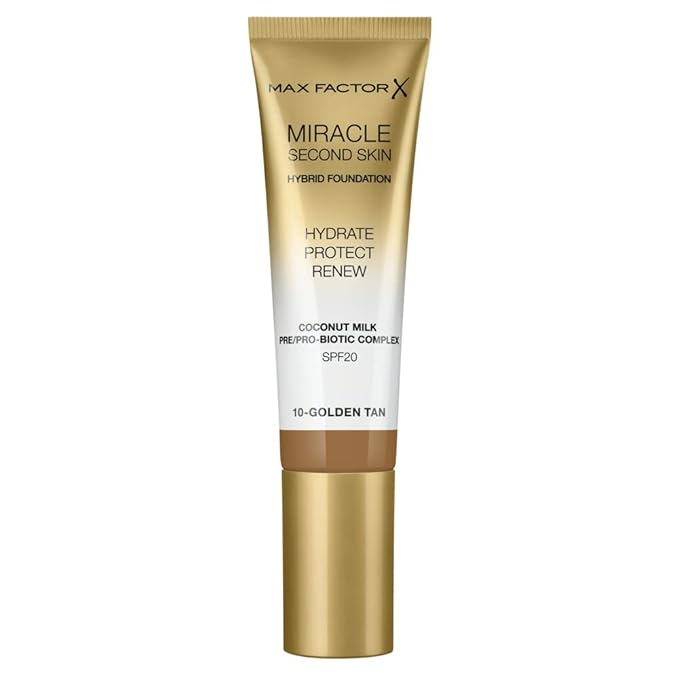 Max Factor Miracle Second Skin Hydrating Foundation, Golden Tan - 30 ml-Velvo Beauty