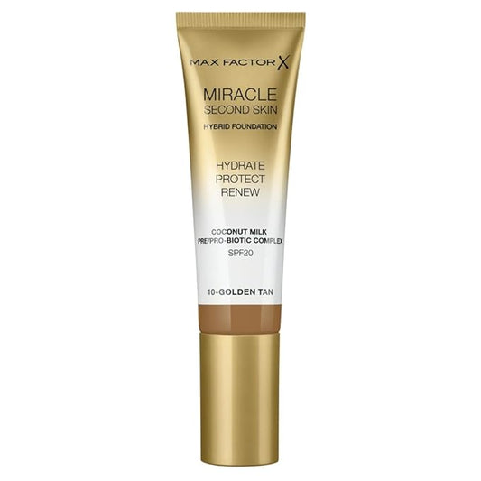 Max Factor Miracle Second Skin Hydrating Foundation, Golden Tan - 30 ml-Velvo Beauty