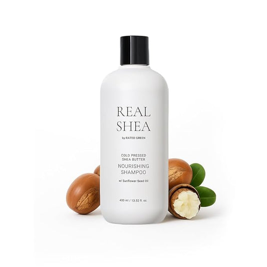 RATED GREEN Real Shea Cold Press Nourishing Shampoo w. Sunflower Seed Oil | Vitamin E | Deep Moisture & Soothing Care for Dry, Damaged Hair | Silicone-Free, Korean Vegan Formula | 13.52 fl oz-Velvo Beauty