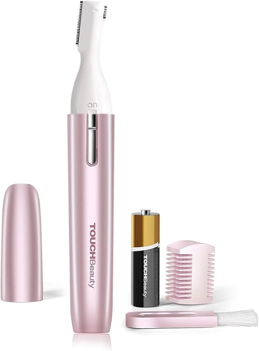 TOUCHBeauty Eyebrow Hair Trimmer for Women, Painless Precision Eyebrow Shaper, Pen-Shaped Hair Remover Razor for Face Chin Neck, Upper-Lip, Peach-Fuzz Mini Sized Battery-Operated Rose Color 1658A-Velvo Beauty