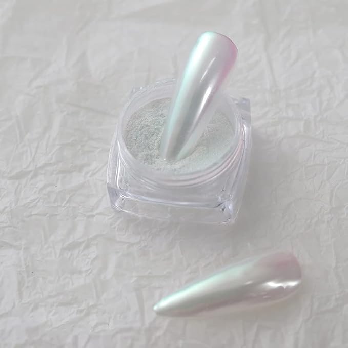 2 Pcs White Iridescent Nails Powder Aurora Chrome Powder for Nails,Mermaid Chrome Nail Pearl Powder Chameleon Chrome Nail Powder Manicure Pigment(2 Pcs Moonlight)-Velvo Beauty