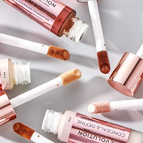 Makeup Revolution Conceal & Define Foundation, Cream Foundation Makeup, Full Coverage, For Medium Skin Tones, Vegan & Cruelty-Free, F10, 23ml-Velvo Beauty