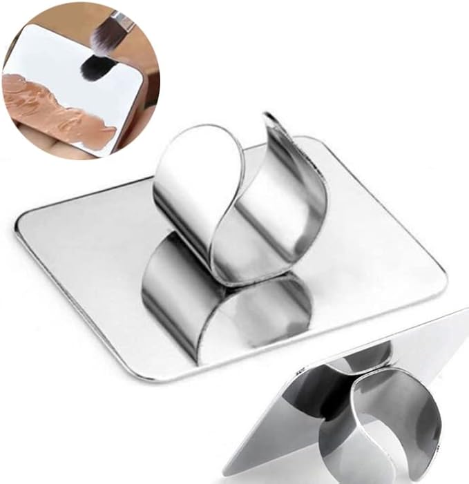 HLLMX 1 PCS Nail Art Palette Nail Art Palette Stainless Steel Cosmetic Makeup Palette Mini Nail Art Cosmetic Ring Palette DIY Art Design Paint Color Mixing Palette Metal Tool-Velvo Beauty