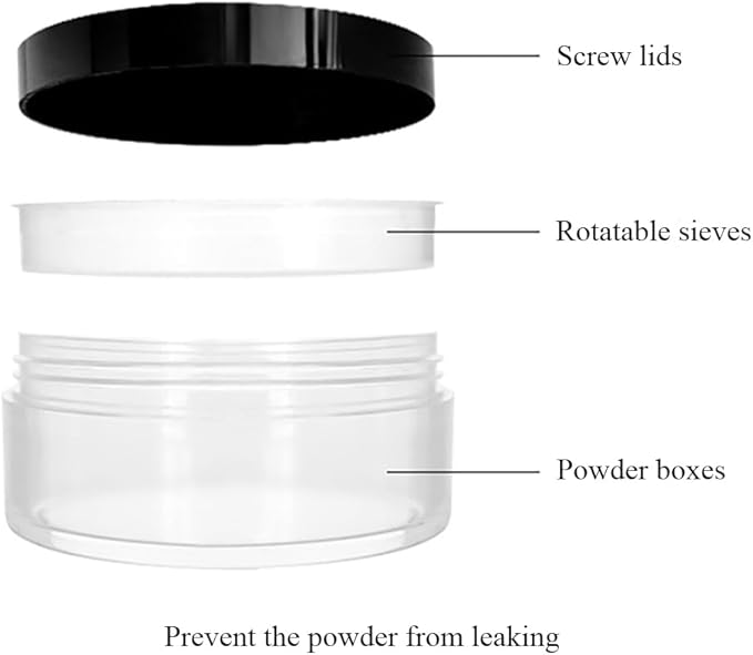 HAHIYO 2P 10ml/0.34oz Plastic Empty Travel Powder Container Small Loose Powders Compact Case Makeup Cosmetic Jar Refillable Powders Box No Leak Powder Holder with Rotatable Sifter and Black Screw Lid-Velvo Beauty