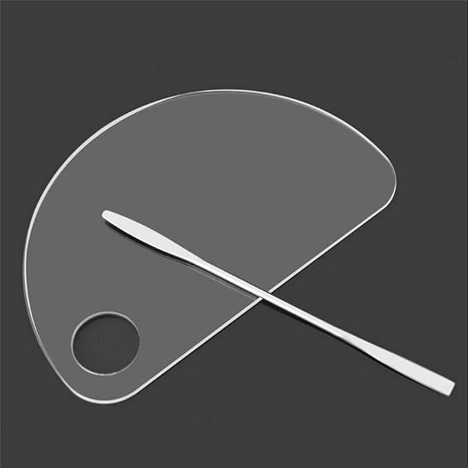 Set of 2 Semicircle Acrylic Makeup Palette and Metal Spatula Acrylic Cosmetic Palette Cosmetic Artist Palette Mixing Palette with Spatula Nail Art Eye Shadow Lipsticks Mixing Makeup Tools-Velvo Beauty